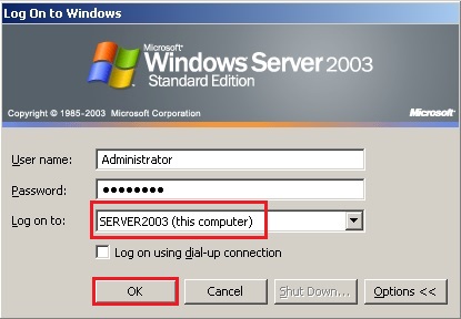 windows server 2003 login