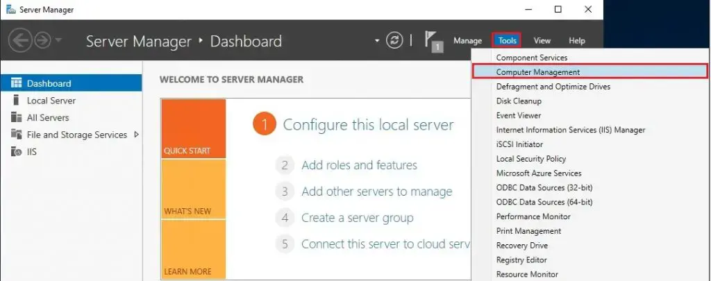 windows server 2019 dashboard