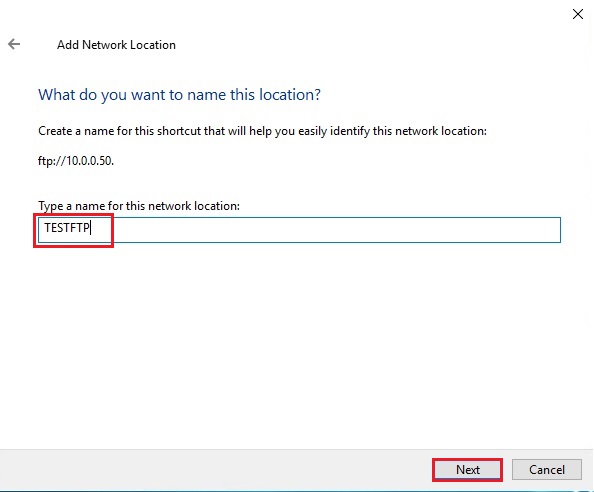 FTP Server add network location name