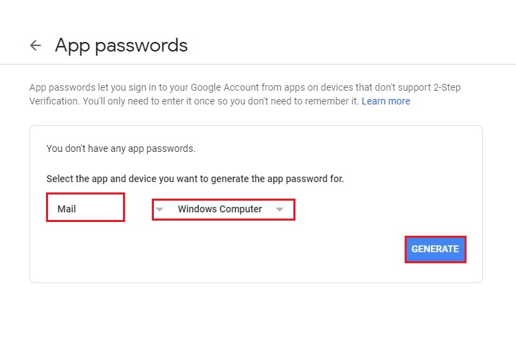 generate the app password