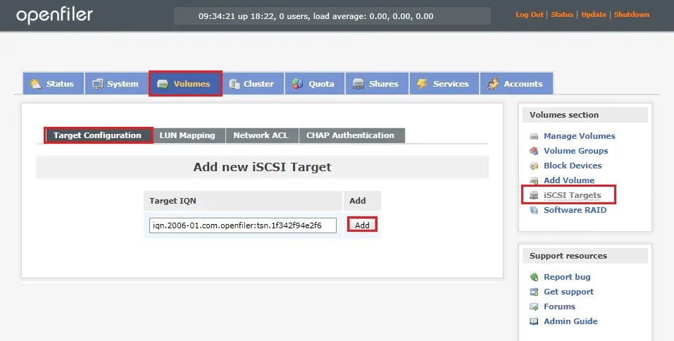 openfiler add new iscsi targets