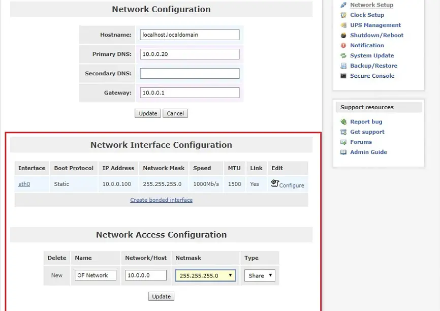 configure openfiler network share