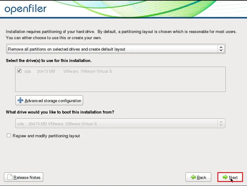 openfiler storage configuration