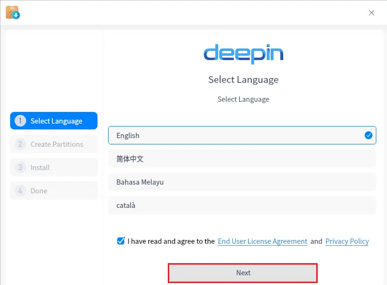 Deepin Linux select language