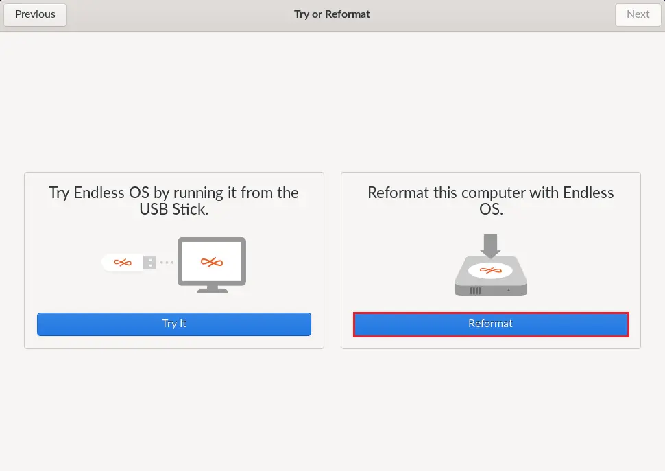 Endless OS 3 try or format