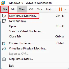 File tab new virtual machine