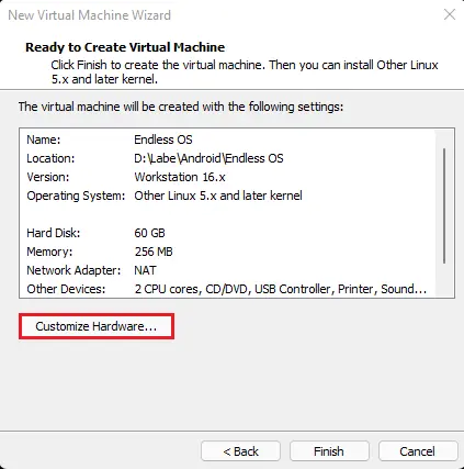 Ready to create virtual machine