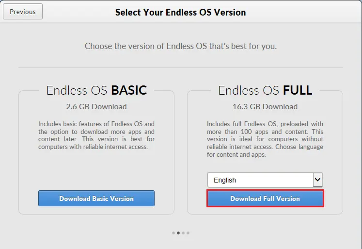 Select Endless OS version