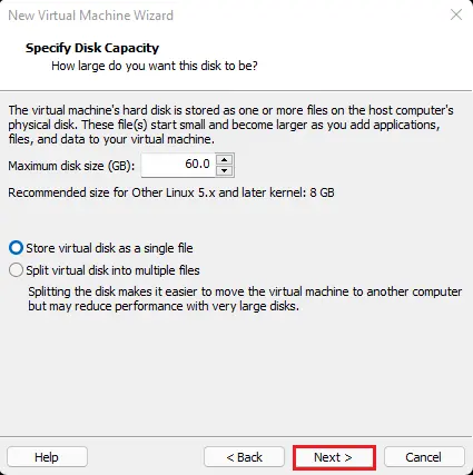 Specify disk space workstation