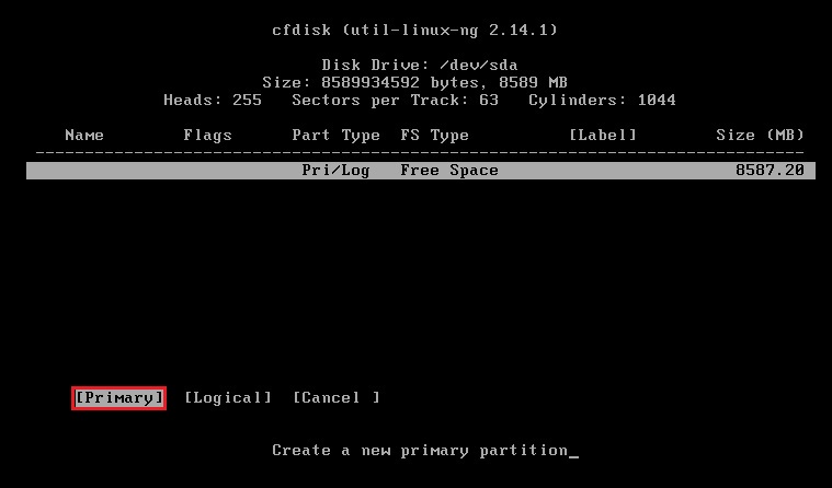 android os cfdisk primary