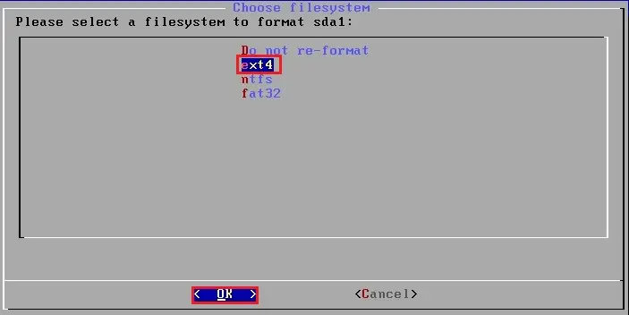android os choose filesystem ext4