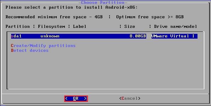 android os choose partition