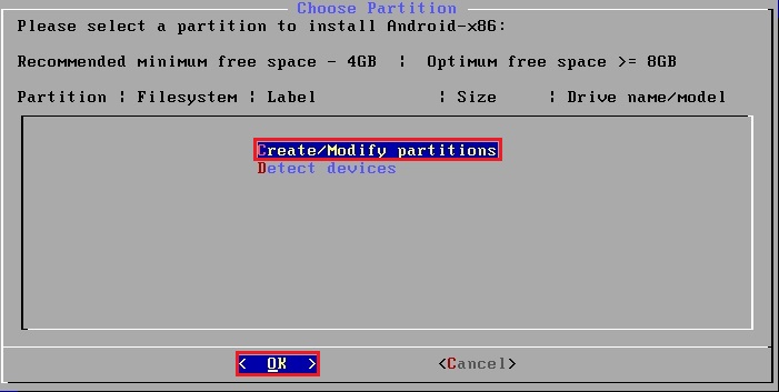 android os choose partition