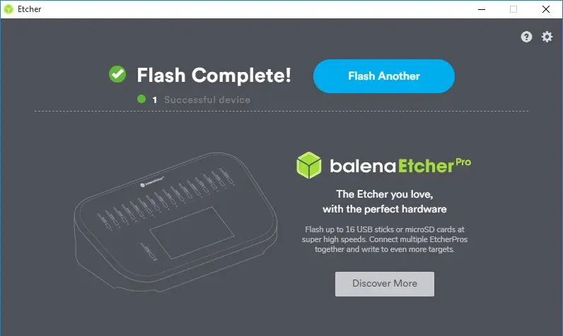 balenaetcher flash complete