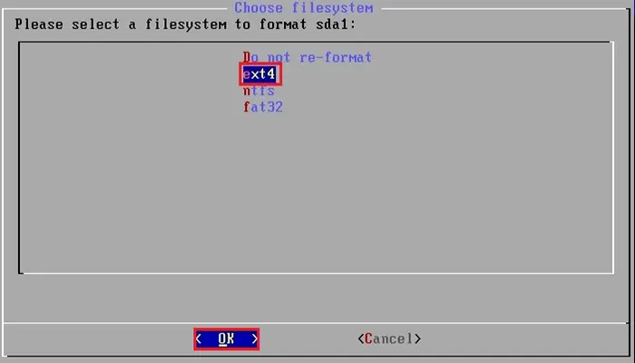 install bliss os choose filesystem