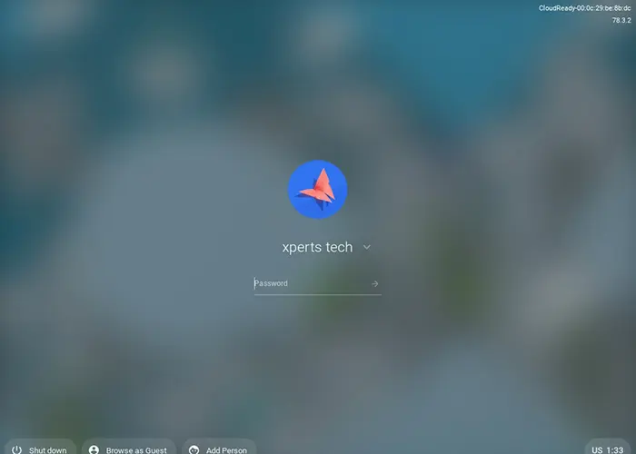 chrome os cloudready login screen