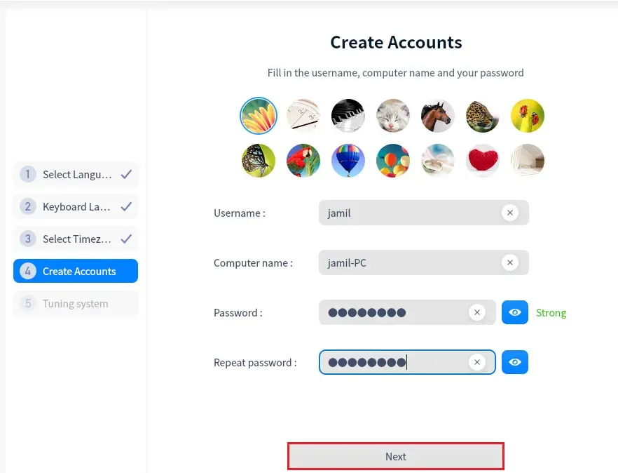 deepin OS create accounts