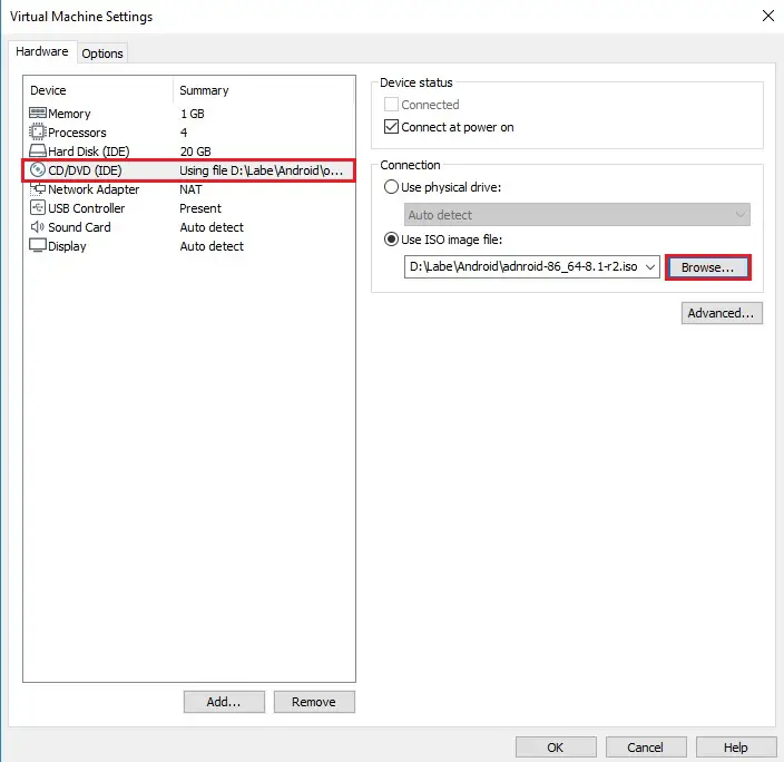 edit virtual machine settings