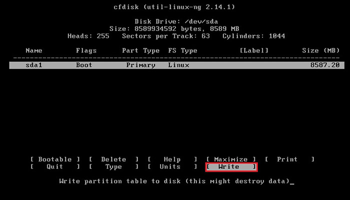 install bliss os cfdisk write