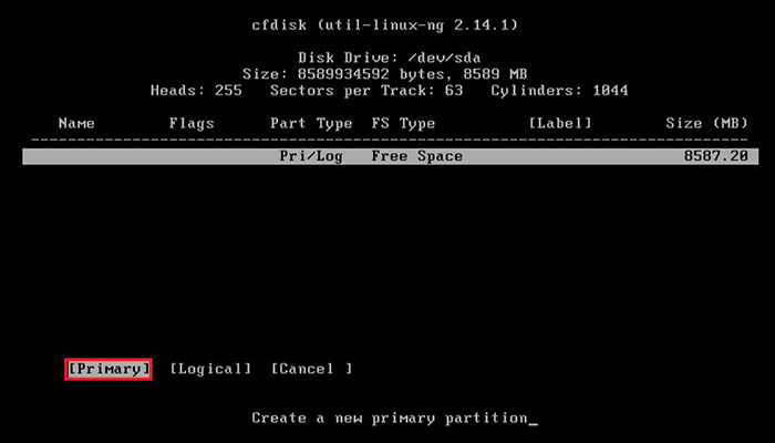 install bliss os cfdisk primary