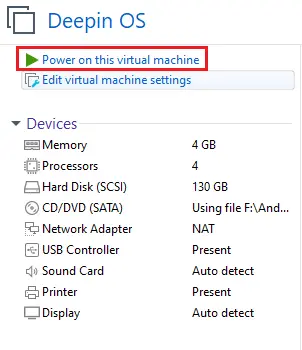 power on this virtual machine