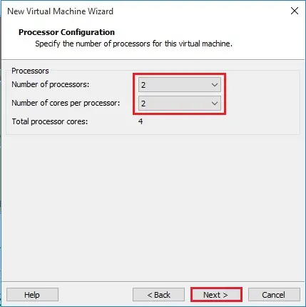 vmware workstation processor configuration