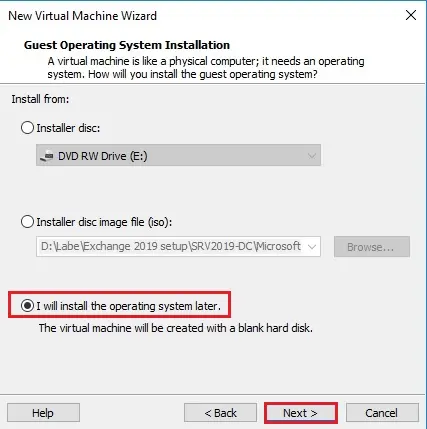 vmware workstation select installation disk