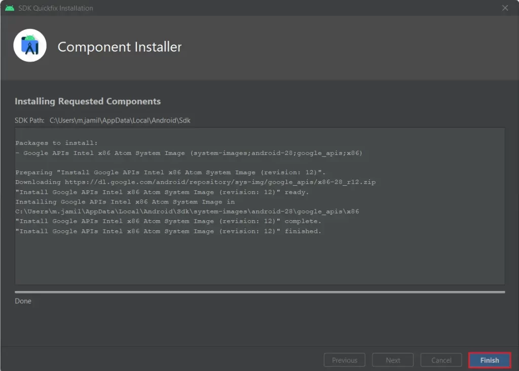 Android studio component installer