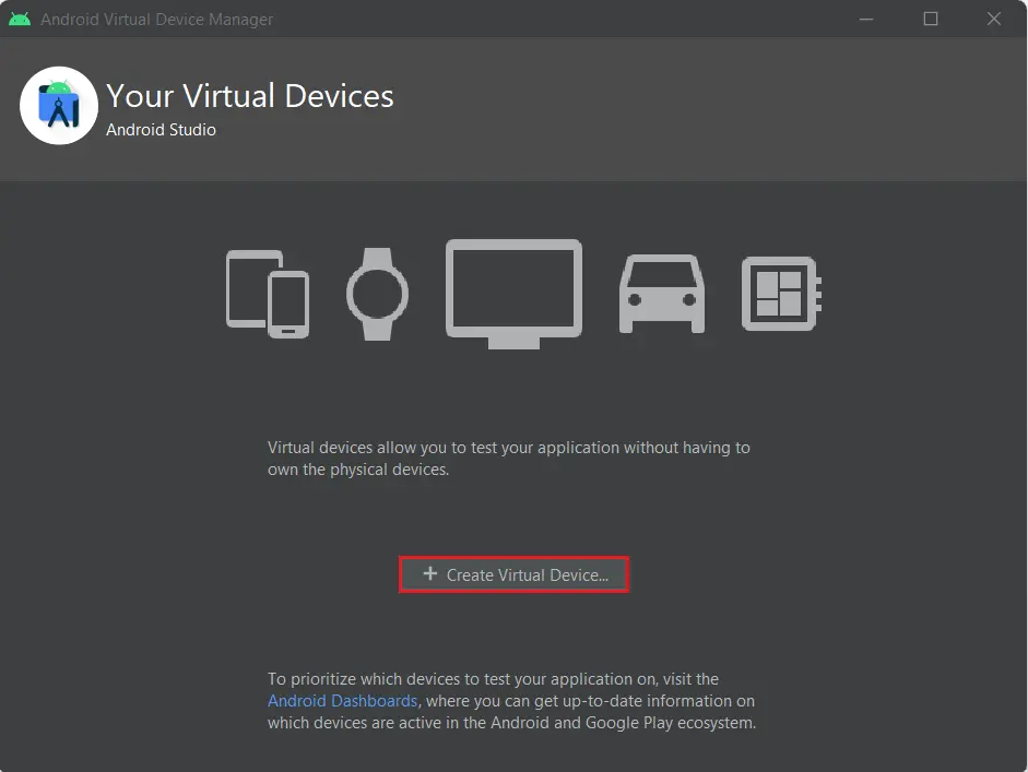 Android studio create virtual device