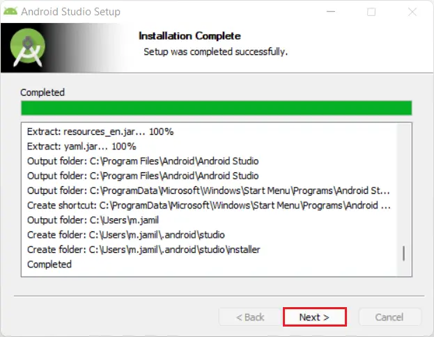 Android studio installation complete