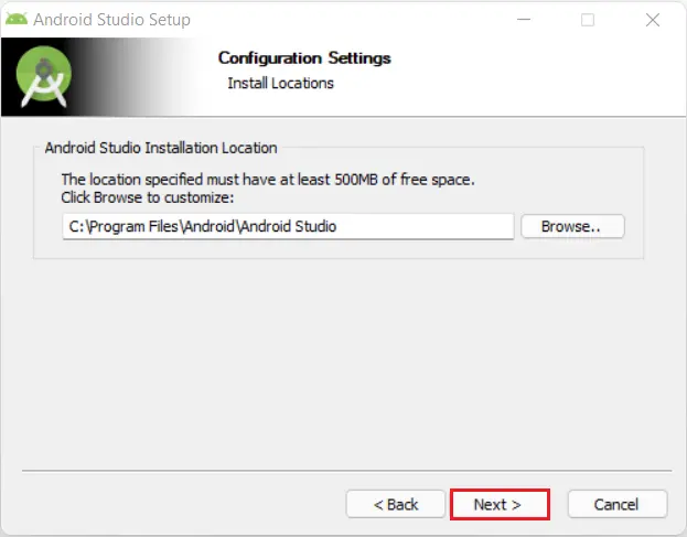 Android studio installation location