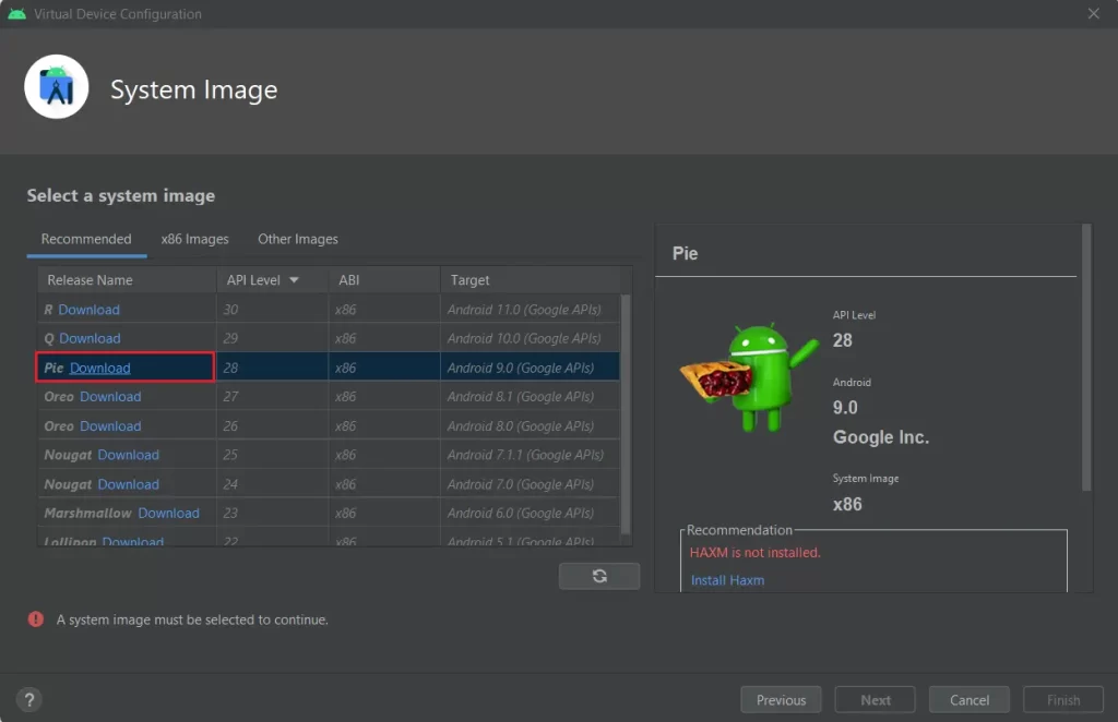 Android studio system image