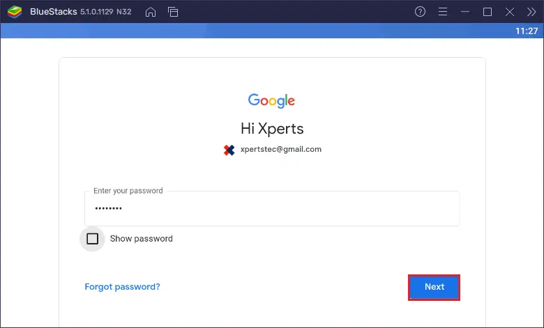 Bluestacks password google account