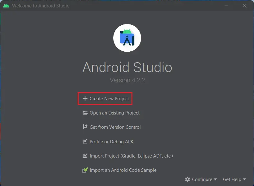 Create new project Android studio