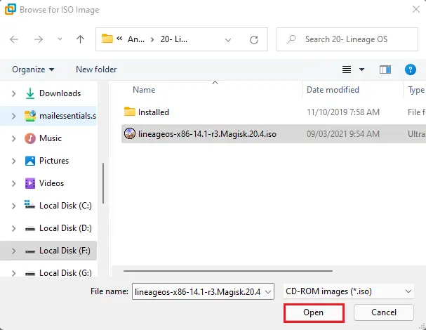 File explorer ISO image