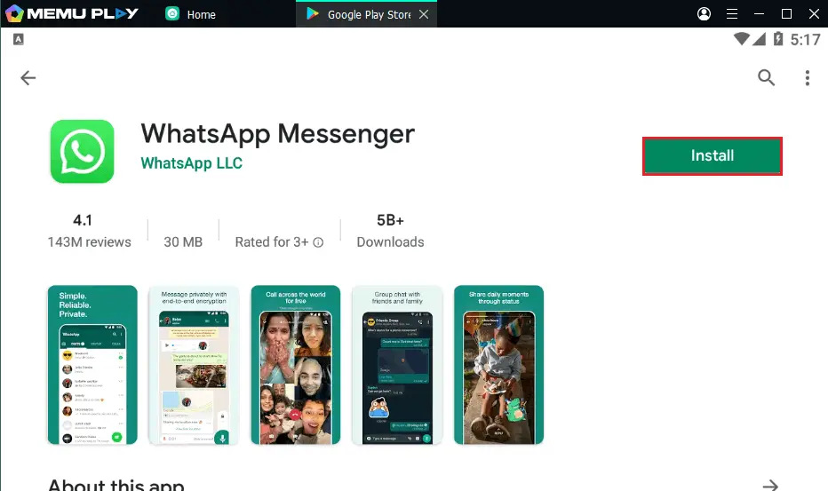 Install WhatsApp messenger Memu