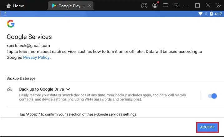 LDPlayer accept google services