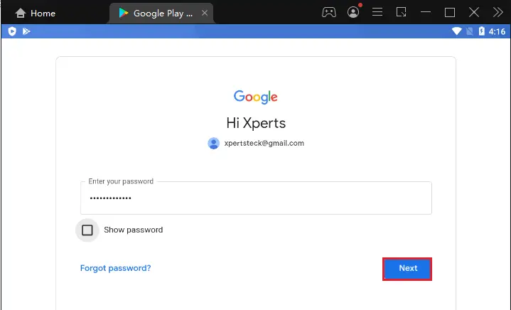 LDPlayer type google password