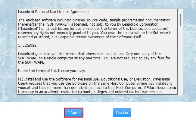 Leapdroid license agreement