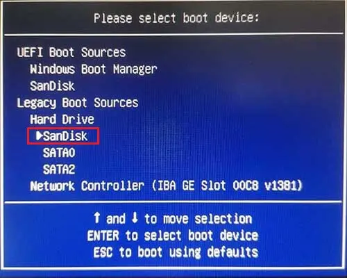 Please select boot device