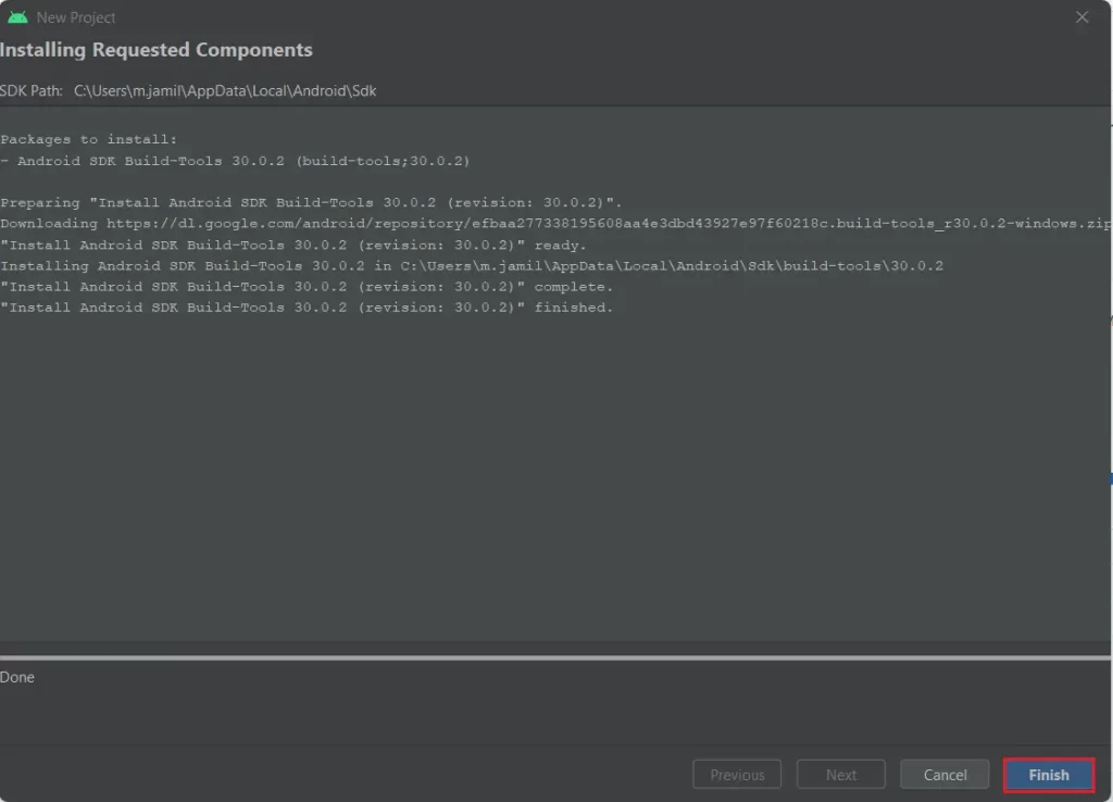 SDK installing requested component