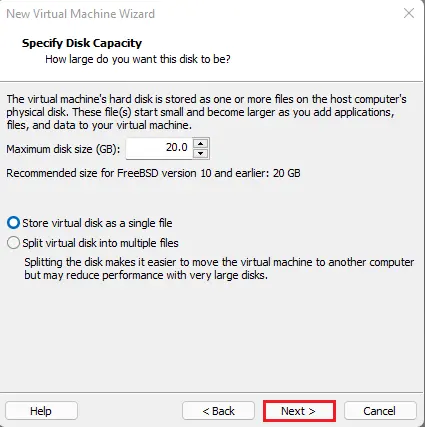 Specify disk capacity virtual machine