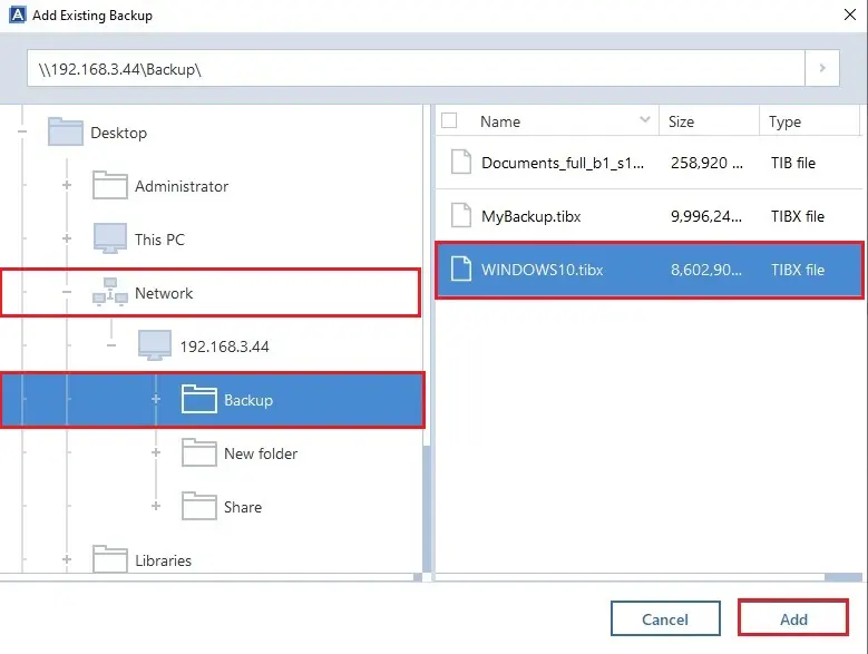 acronis 2020 add existing backup