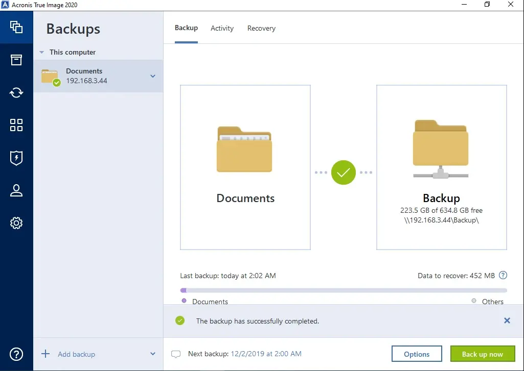 acronis 2020 backup completed