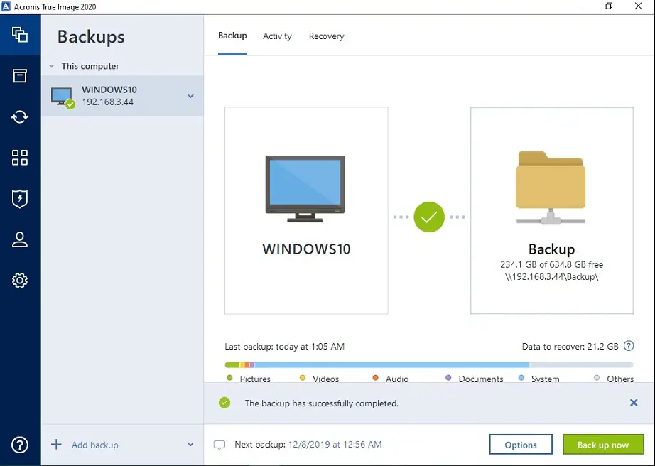 acronis 2020 backup completed