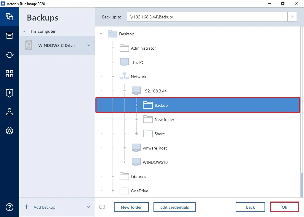 acronis 2020 backup disk or partition destination