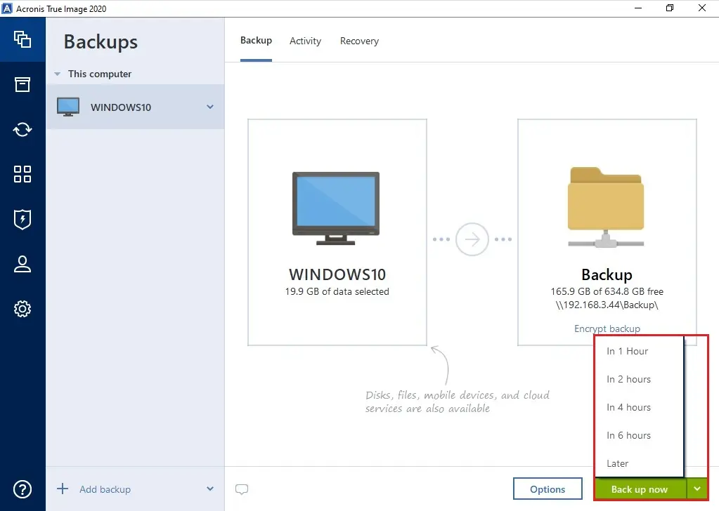 acronis 2020 backup now