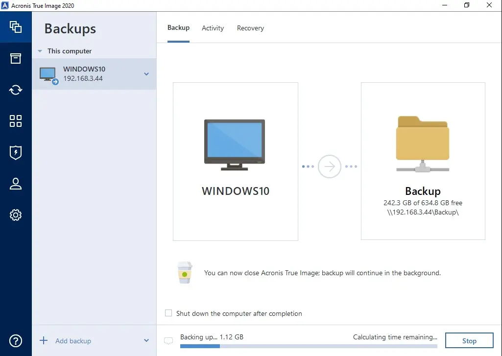 acronis 2020 backup running