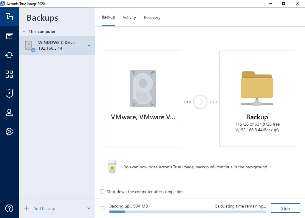 acronis 2020 backup running