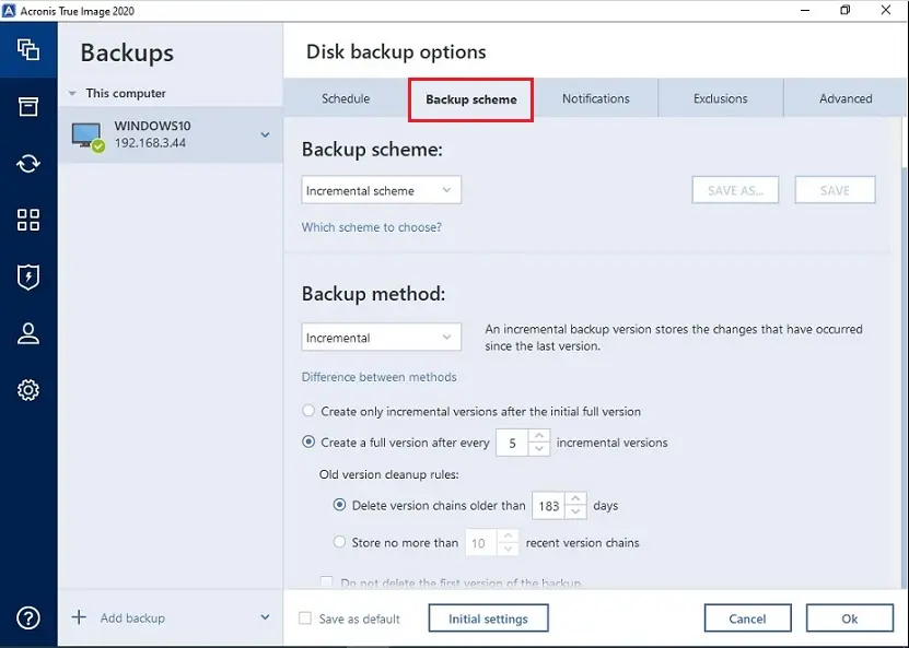 acronis 2020 backup scheme